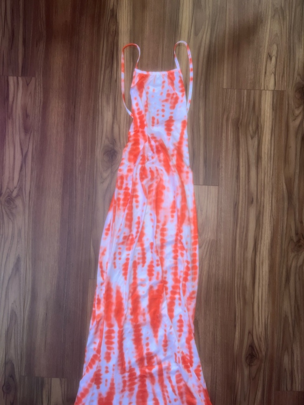 White & Orange Tie-Dye Maxi Dress - Sleeveless